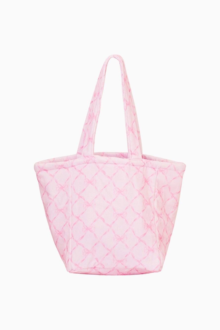LoveShackFancy Sweetheart Rosaline Terry Tote Bag 12.25”x14.5” Pink Peppermint